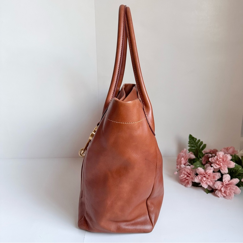 DOONEY & BOURKE Florentine Camel Leather Italian Logo Lock Tote - Picture 7 of 16